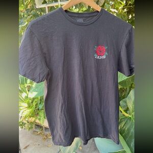 Vans Black Tee with Red Rose Design